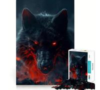 Puzzle de 1000 pièces Loup Noir aux Yeux Rouges,pièces Parfaitement ajustées,Jouet créatif et Amusant,Moments de détente et de Plaisir,Cadeau de décoration d'anniversaire (50x75cm)