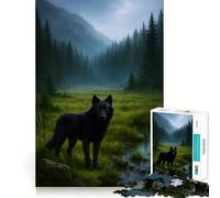 Puzzle de 1000 pièces Loup Noir dans forêt brumeuse Découpe précise Jeu de réflexion Cadeau Facile à Jouer Idée Cadeau d'anniversaire Amusante (38x52cm)