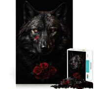 Puzzle de 1000 pièces Loup Noir et Rose Rouge foncé,découpe précise,Jeu de réflexion,Cadeau Facile,Cadeau d'anniversaire Amusant (38x52cm)