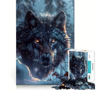 Puzzle de 1000 pièces Loup Noir Sauvage dans la Neige Jeu de réflexion et d'exercice Emboîtement précis sans espaces Défi cérébral interactif pour la Maison (38x52cm)