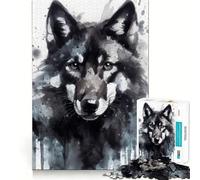 Puzzle de 1000 pièces Loup Peint à l'aquarelle Jeu de Concentration Découpe Experte Artisanat Fascinant Passe-Temps captivant pour Les Moments de détente (38x26cm)