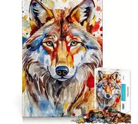 Puzzle de 1000 pièces Loup Peint à l'aquarelle pour Adultes,Jeu de réflexion,découpe Laser pour Un Assemblage Parfait,activité enrichissante pour Les Jours de Pluie (38x26cm)
