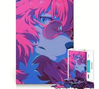 Puzzle de 1000 pièces Loup Rose à Lunettes de Soleil pour Adultes Jeu de réflexion et de Loisirs Découpe Fine Cadeau de Noël idéal (38x52cm)
