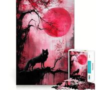 Puzzle de 1000 pièces Loup sous la Lune Rouge pour Adultes Jeu de résolution de problèmes,qualité Professionnelle,activité de Groupe relaxante en intérieur (38x52cm)