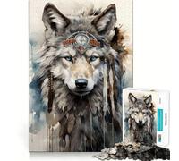 Puzzle de 1000 pièces Loup Spirituel Bohème,Découpe Précise,Jeu de Réflexion,Cadeau Facile à Jouer,Cadeau d'anniversaire Amusant (38x26cm)