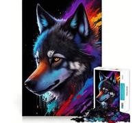 Puzzle de 1000 pièces Loup Splash Art Painting Un Jeu Amusant pour stimuler Le Cerveau grâce à des pièces précises et sans Couture,idéal pour Les Moments de détente (38x52cm)