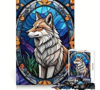 Puzzle de 1000 pièces Loup Vitrail pour Adolescents Développe l'esprit d'analyse Facile et Relaxant Découpe Nette (38x26cm)