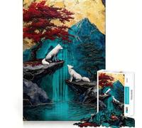 Puzzle de 1000 pièces Loups Blancs et Cascade pour Adultes,Jeu de réflexion,découpe Laser pour Un Assemblage Parfait,activité enrichissante pour Les Jours de Pluie (38x52cm)