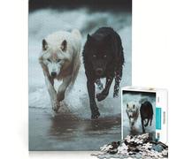 Puzzle de 1000 pièces Loups Blancs et Noirs en Course Jeu Pratique Interaction Parent-Enfant Collection d'artistes Beaux-Arts 38x52cm