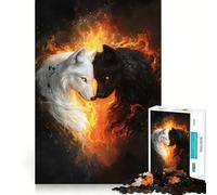 Puzzle de 1000 pièces Loups Blancs et Noirs en Flammes Activité ludique et stimulante pour renforcer Les Liens familiaux (38x26cm) Emboîtement Parfait sans espaces