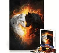 Puzzle de 1000 pièces Loups Blancs et Noirs en Flammes pour Adolescents Motif Loups Blancs et Noirs en Flammes idéal pour Un Moment de détente et de créativité Découpe Impeccable Cadeau Parfait