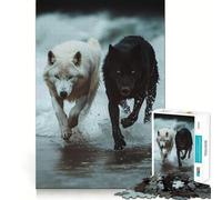 Puzzle de 1000 pièces Loups Blancs et Noirs Qui courent pour Adolescents,Jeu de mémoire,Assemblage Facile et Relaxant,activité de Groupe en intérieur (38x26cm)