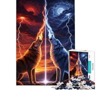 Puzzle de 1000 pièces Loups élémentaires Hurlant vers Le Ciel Stimule Le Cerveau Anti-Stress Jeu Manuel Convient aux Personnes de 14 Ans et Plus (50x75cm)
