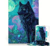 Puzzle de 1000 pièces Loups et Papillons au Clair de Lune pour Adultes Jeu Stimulant l'esprit Surface Lisse sans bavures Passe-Temps Fascinant pour Les Moments de détente (38x26cm)