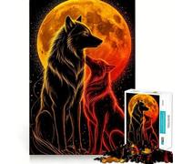 Puzzle de 1000 pièces Loups Lune de Feu Jeu de réflexion et d'exercice Emboîtement précis sans espaces Défi cérébral interactif pour la Maison (38x26cm)