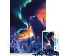 Puzzle de 1000 pièces Loups sous Les aurores boréales pour Adultes Un Cadeau Unique pour se détendre,s’entraîner et Jouer Aucun Morceau ne se détache (38x52cm)
