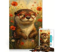 Puzzle de 1000 pièces Loutre à Lunettes dans Un Champ de Fleurs pour Adolescents, Jeu de réflexion, Design paisible et Amusant, Cadeau Unique (50x75cm)