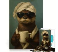 Puzzle de 1000 pièces Loutre avec café et Lunettes de Soleil pour Adolescents, idéal pour se ressourcer, Passer Un Moment de sérénité, découpe Lisse et Cadeau élégant (38x52cm)