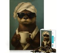 Puzzle de 1000 pièces Loutre avec café et Lunettes de Soleil pour Adultes, Un Casse-tête Relaxant à Assembler, Un Cadeau Parfait (50x75cm)