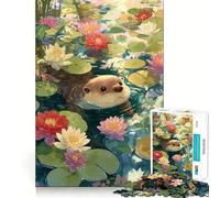 Puzzle de 1000 pièces Loutre dans Un étang de nénuphars pour Adultes, défi cérébral, Jeu de Loisirs, découpe Nette, Cadeau Exceptionnel (38x26cm)