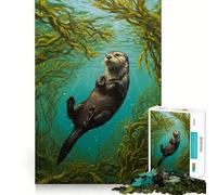 Puzzle de 1000 pièces Loutre dans Une forêt de varech pour Adolescents, Jeu de logique Clair, détente et découpe Parfaite, (38x52cm)