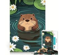 Puzzle de 1000 pièces Loutre de Dessin animé nageant dans Un étang aux nénuphars Découpe Nette Jeu de logique et de réflexion Cadeau d'anniversaire Amusant (50x75cm)