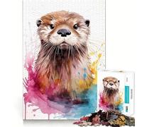 Puzzle de 1000 pièces Loutre de mer à l'aquarelle pour Adolescents Activité ludique et stimulante de Haute précision Découpe Pause mentale apaisante (50x75cm)