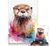 Puzzle de 1000 pièces Loutre de mer à l'aquarelle pour Adolescents Développe la logique, apaise l'esprit, Amusant et sécurisé Assemblage Parfait Idée Cadeau (38x52cm)