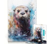 Puzzle de 1000 pièces Loutre de mer à l'aquarelle pour Adolescents Jeu de mémoire Amusant,Propre et sans Couture Activité de Groupe relaxante en intérieur (38x26cm)