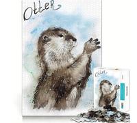 Puzzle de 1000 pièces Loutre de mer à l'aquarelle pour Adolescents, Jeu de réflexion apaisant, découpe de qualité supérieure, Cadeau de Noël (38x26cm)