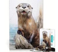 Puzzle de 1000 pièces Loutre de mer à l'aquarelle pour Adolescents, Jeu Stimulant l'esprit, Loisir Calme, découpe précise, Cadeau saisonnier (38x26cm)