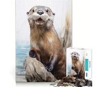 Puzzle de 1000 pièces Loutre de mer à l'aquarelle pour Adolescents Puzzle Facile à Assembler et à découper pour Les vœux du Père Noël (50x75cm)