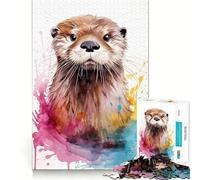 Puzzle de 1000 pièces Loutre de mer Aquarelle pour Adolescents Jeu de réflexion Amusant Taille Uniforme Pièces précises Activité relaxante en Groupe à l'intérieur (38x52cm)