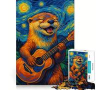 Puzzle de 1000 pièces Loutre Jouant de la Guitare sous Un Ciel étoilé pour Adolescents, idéal pour stimuler la mémoire, Jouer à l'intérieur et Offrir en Cadeau (50x75cm)
