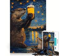 Puzzle de 1000 pièces Loutre Nuit Étoilée Bière pour Adolescents, Jeu de logique et de réflexion, découpe précise, Cadeau Exceptionnel (38x26cm)