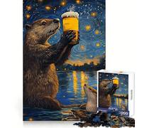 Puzzle de 1000 pièces Loutre Nuit Étoilée Bière pour Adolescents, Jeu de logique et de réflexion, découpe précise, Cadeau Exceptionnel (38x26cm)