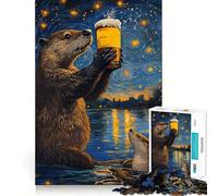Puzzle de 1000 pièces Loutre Nuit Étoilée Bière, Puzzle pour Adultes, Cadeau, stimule la mémoire, détente mentale, découpe de qualité supérieure, Surprise chaleureuse (38x52cm)