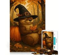 Puzzle de 1000 pièces Loutre sorcière et Citrouille en Automne pour Adolescents, 38x52cm, 1000 pièces, Robuste et logique, Silencieux et aux Bords Nets, Cadeau élégant