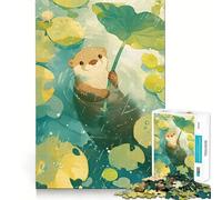 Puzzle de 1000 pièces Loutre sous la Pluie avec nénuphar pour Adolescents, Jeu de réflexion, Design paisible et Amusant, Cadeau Unique (38x26cm)