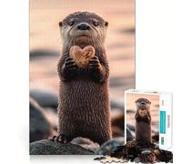 Puzzle de 1000 pièces Loutre Tenant Un Coquillage en Forme de cœur pour Adolescents, Jeu de logique Stimulant, Anti-Tension, Bords de qualité, Cadeau de Noël (38x52cm)