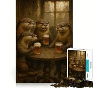 Puzzle de 1000 pièces Loutres Buvant de la bière à Une Table pour Adultes, idéal pour améliorer la mémoire, se détendre en Toute tranquillité, découpe Ferme, Cadeau de Noël (38x26cm)