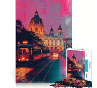 Puzzle de 1000 pièces Lumières de Tramway néon pour Adultes améliore la mémoire, Passe Un Moment paisible, pour Les vœux du Père Noël (50x75cm)