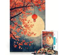 Puzzle de 1000 pièces Lune d'automne et Lanterne Rouge pour Adolescents amélioration de la mémoire, détente et créativité (50x75cm)