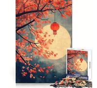 Puzzle de 1000 pièces Lune d'automne et Lanterne Rouge pour Adolescents amélioration de la mémoire, détente et créativité (50x75cm)