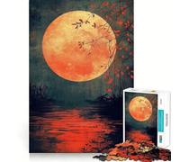 Puzzle de 1000 pièces Lune de Sang sur l'eau,découpe précise,Jeu Stimulant l'esprit,Facile à Jouer,Cadeau d'anniversaire idéal (38x52cm)