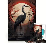 Puzzle de 1000 pièces Lune Rouge et Cigogne Noire pour Adolescents stimule la mémoire, se détend en Douceur, découpe de qualité supérieure, Surprise d'anniversaire (50x75cm)
