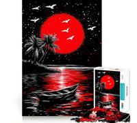 Puzzle de 1000 pièces Lune Rouge, Nuit Tropicale pour Adolescents Jeu de réflexion Relaxant, découpe soignée, Cadeau raffiné (50x75cm)