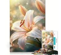 Puzzle de 1000 pièces Lys Blanc avec Gouttes de rosée pour Adolescents,Jeu de mémoire,Verrouillage sûr,Aucune pièce ne se détache,idéal pour Les Voyages, pour Les Cerveaux (38x26cm)