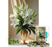 Puzzle de 1000 pièces Lys Blancs dans Un Vase »,Jeu de réflexion,Assemblage Stable,pièces Qui ne bougent Pas,Passe-Temps agréable pour Les Longs Week-Ends (38x26cm)