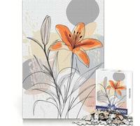 Puzzle de 1000 pièces Lys Orange avec Fond Abstrait pour Adolescents, Stimulant la mémoire, Jeu apaisant, Bords Nets, Cadeau de qualité supérieure (38x26cm)
